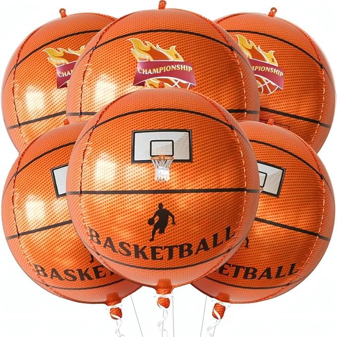 Big 22 Inch Basketball Balloons - Pack of 6, Basketballs Foil Balloons | Sports Balloon for Sports Theme Party Decorations | Senior Night Decorations | Basketball Birthday Decoration